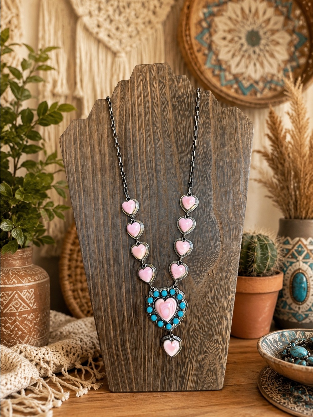 Authentic Pink Conch & Turquoise Sterling Silver Lariat Necklace